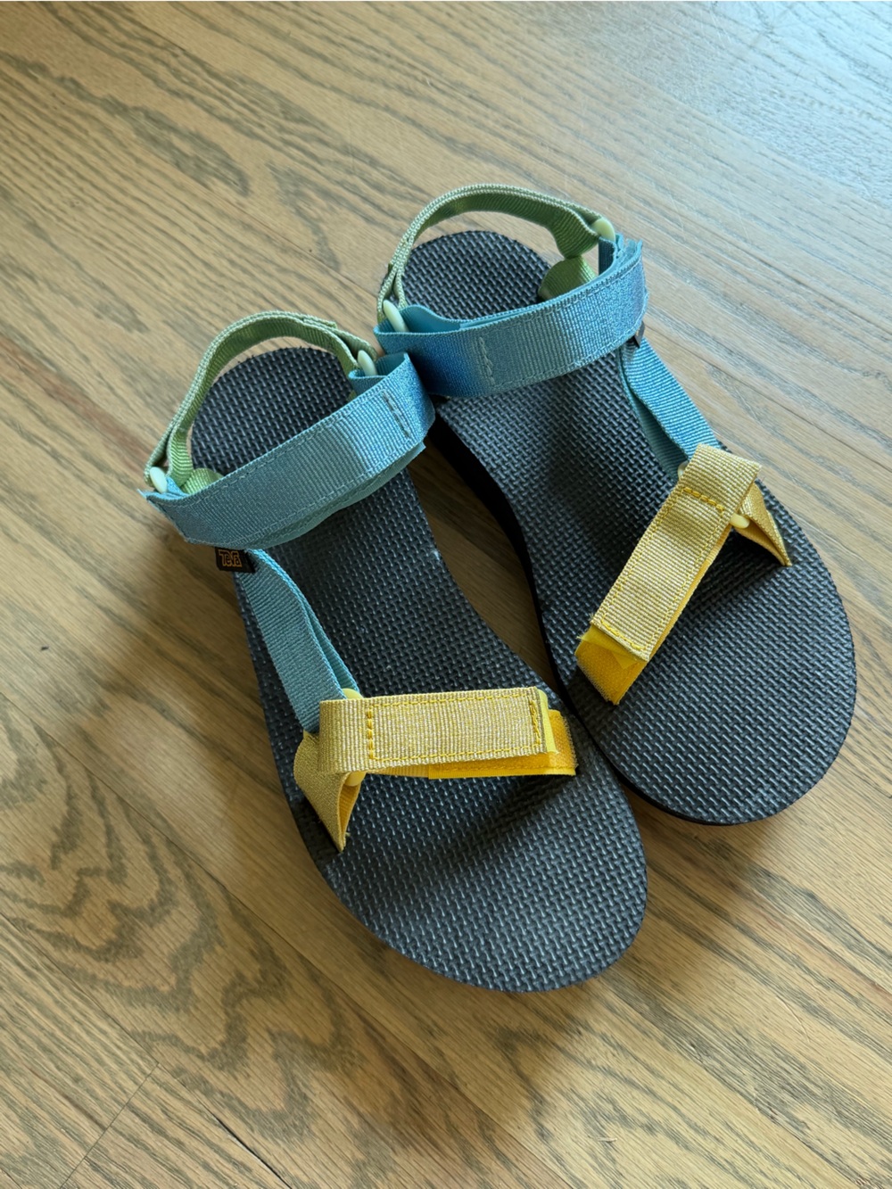 Teva Sandals in Blue and Yellow with Black Footbed